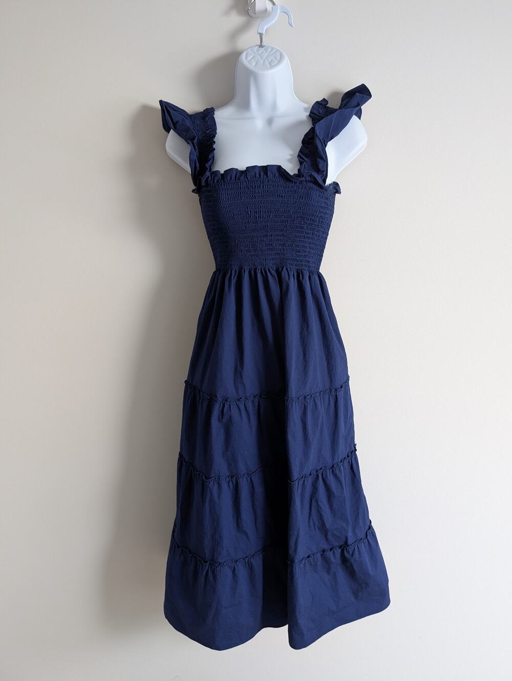 Hill House Nap Dress Womens XS Cotton Poplin Blue Brunch Minimal Cottage Smocked